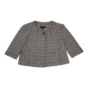 Talbots Petites 8P Open Front Jacket Brown White Cotton Stretch With Button